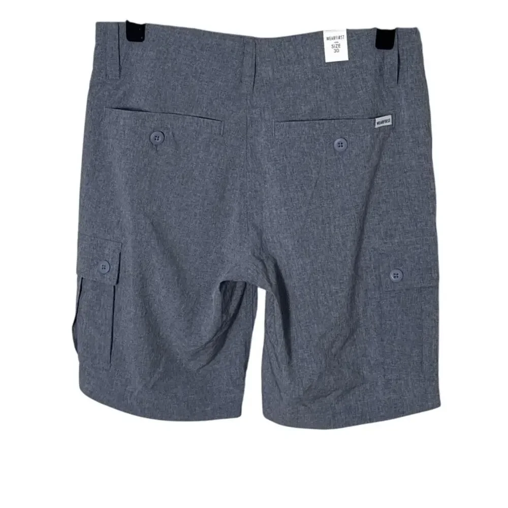 NWT Wearfirst Mens Cationic Cargo Shorts Navy Heather Size 30‎
